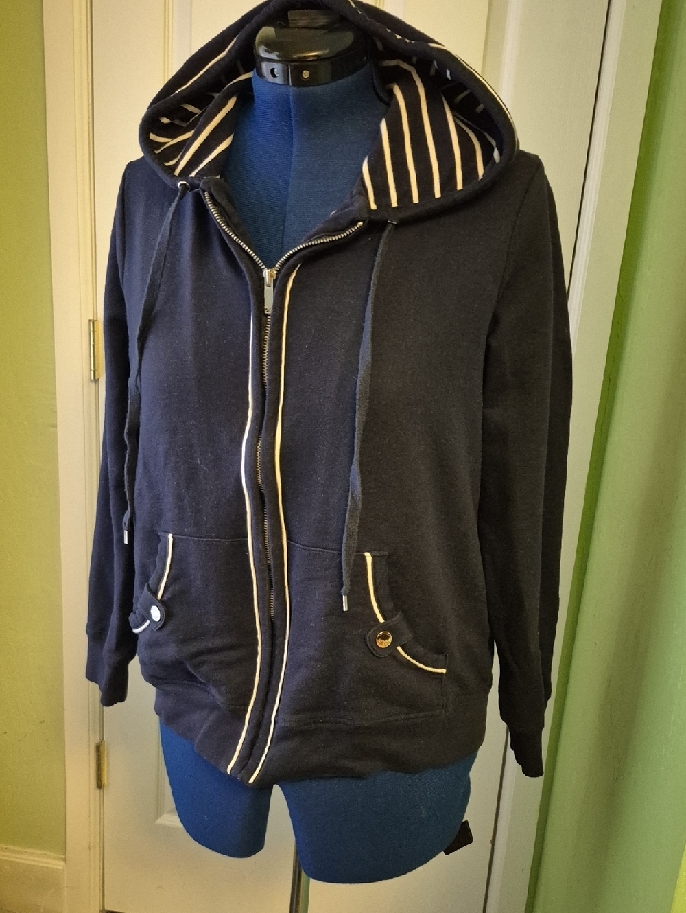 Anne Klein Sport:full Zip Nautical StyleJacket.Navy/White Piping.(#1698A) Sz.XL.